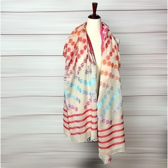 Echo Cotton Large Wrap Oblong Scarf Beach Cover Beige Blue Pink Orange - Picture 2 of 9